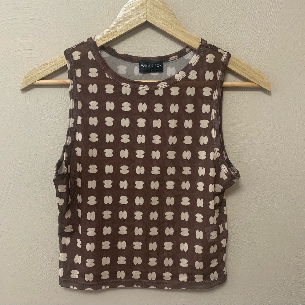 White Fox Boutique Brown and Cream Patterned Cropped Tank - Picture 3 of 7